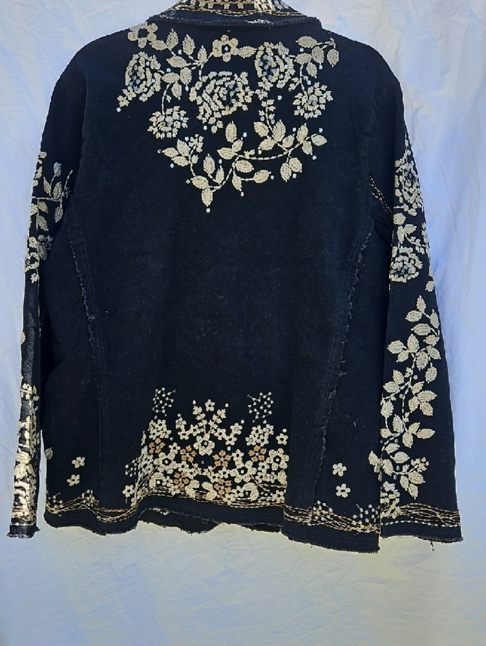 Black Embroidered Cotton Floral Blazer Jacket 0025 - Picture 15 of 16